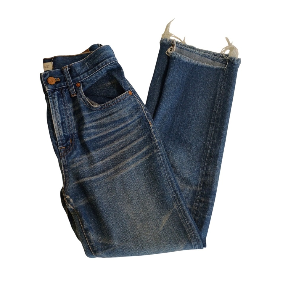 Madewell The Perfect Vintage Jean Womens 25 High Rise Straight Raw Hem Blue
